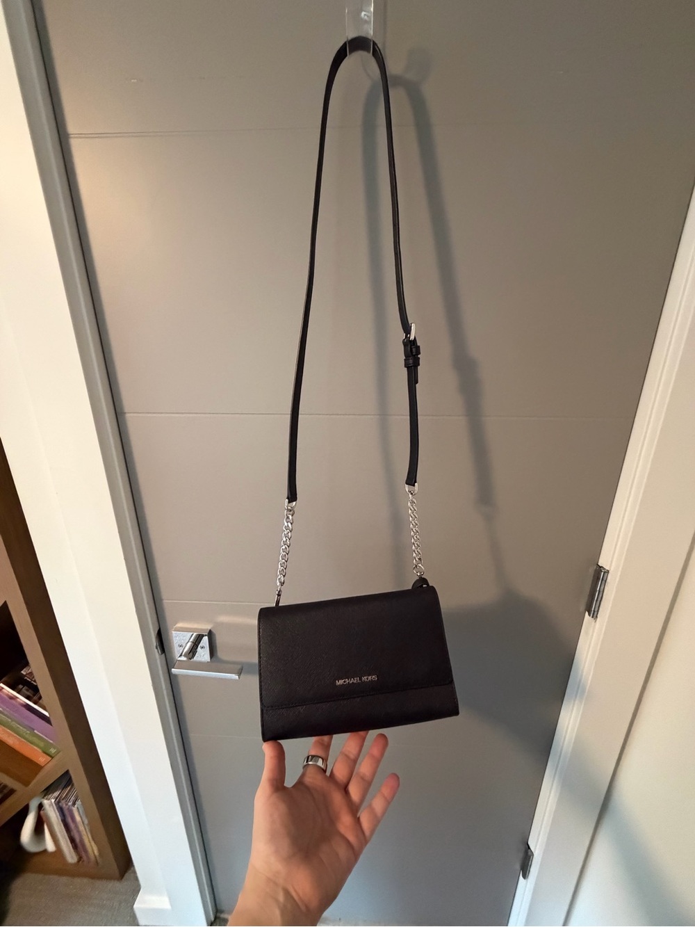 Michael Kors Black Leather Chain-Detail Crossbody